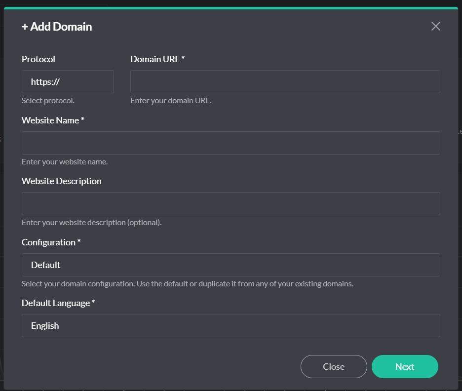 Cookie Compliance - Add domain modal
