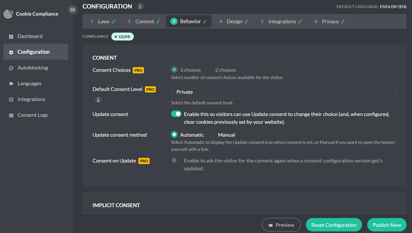 Cookie Compliance - Consent Configuration