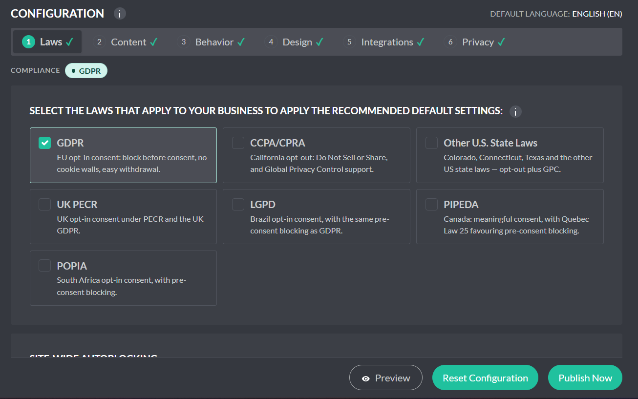 Cookie Compliance - Configuration Overview