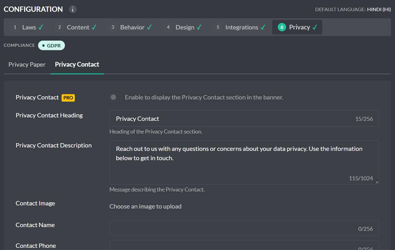 Cookie Compliance - Privacy Contact